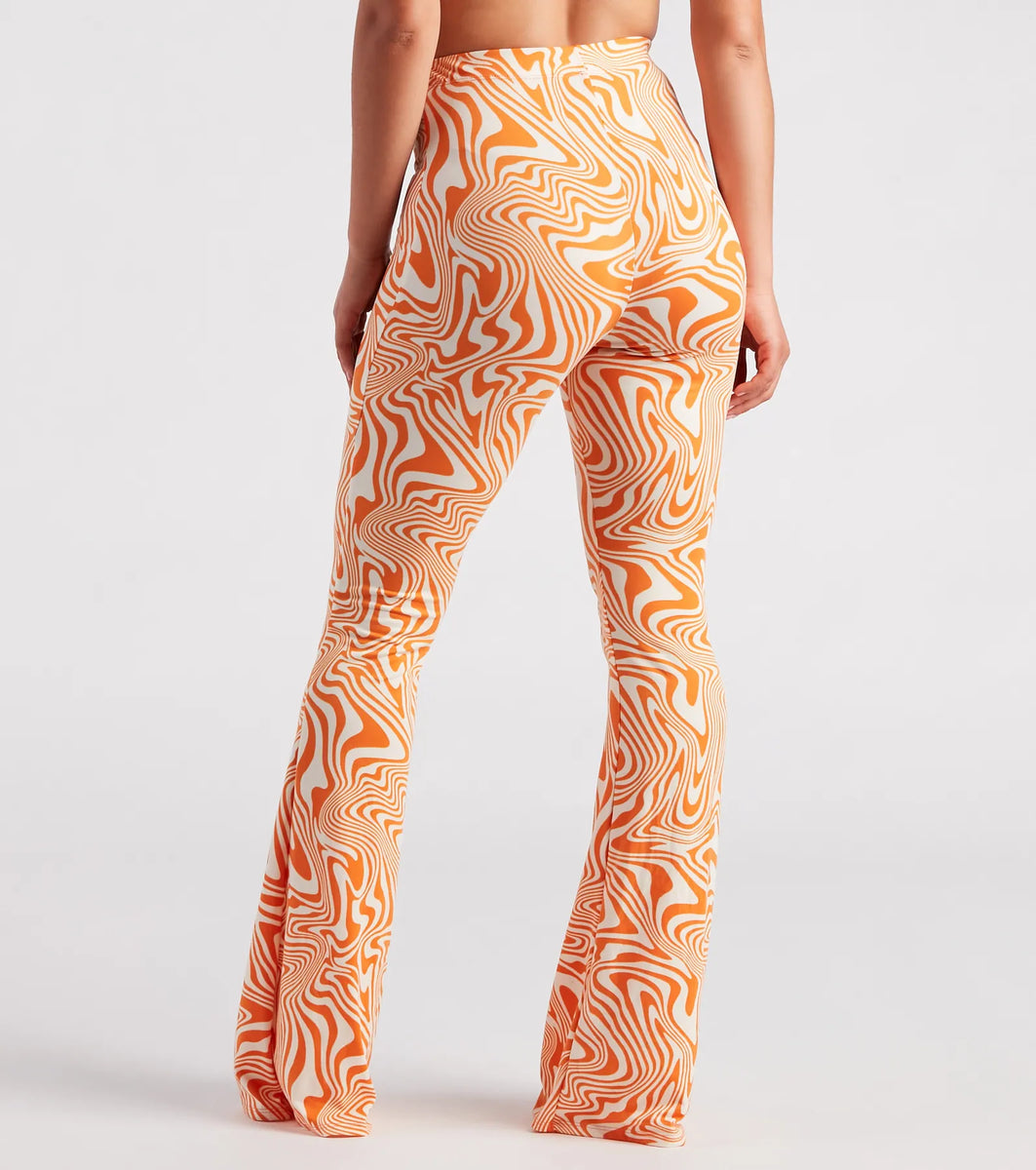 Total Jetsetter Swirl Print Flare Pants | Windsor