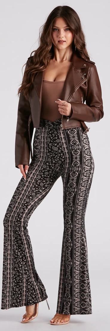 Boho Wanderer Cross High Waist Flare Pants