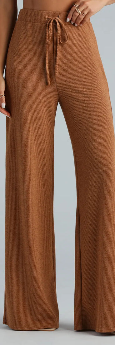 Weekend Mood Hacci Knit Wide-leg Pants