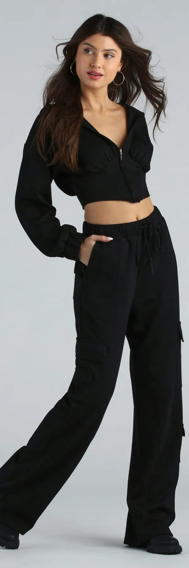Operation Cute Wide-Leg Cargo Sweatpants