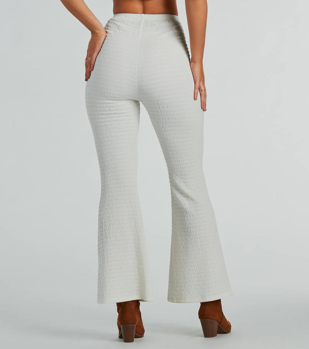 RISEN Full Size High Waist Ultra Soft Knit Flare Pants