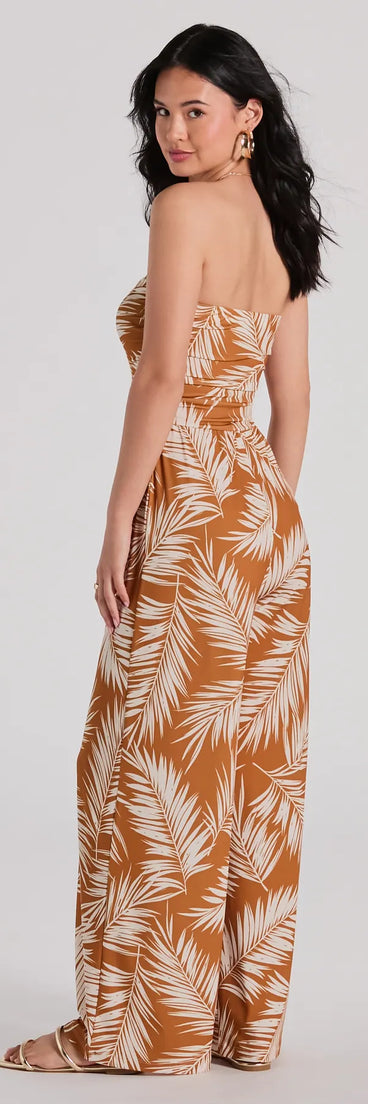 Prep For Paradise Strapless Tropical Jumpsuit