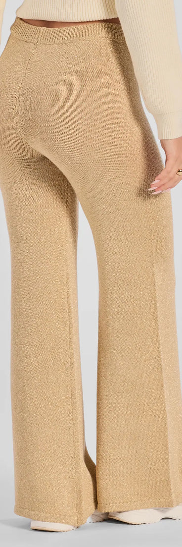 Stay polished and comfortable in the Cozy Luxe Lurex Knit Pants, trendy gold pants for women that transition from everyday looks to weekend slay.