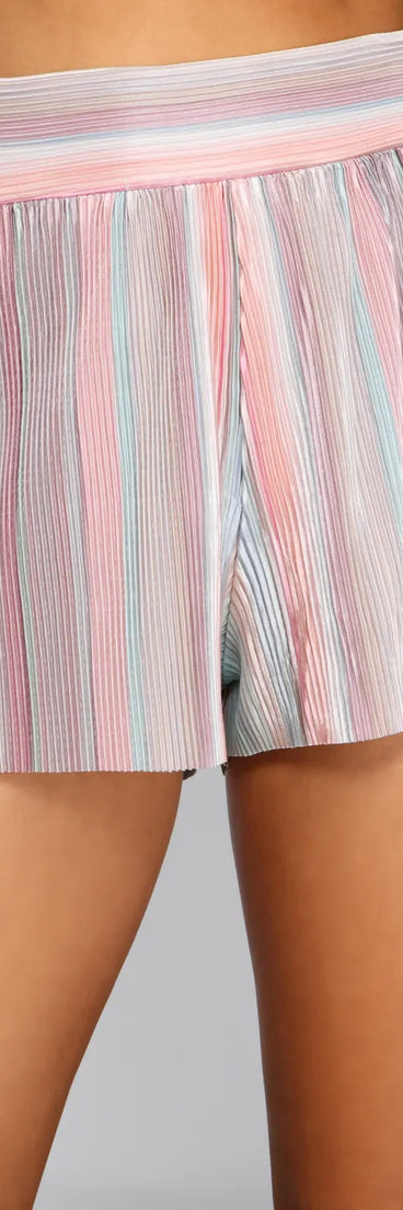 Trendy Pleated And Striped Shorts