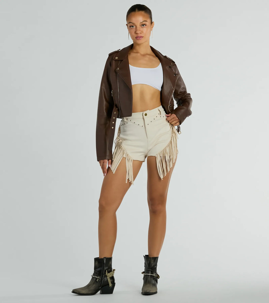 The High Road High-Rise Fringe Faux Suede Shorts | Windsor