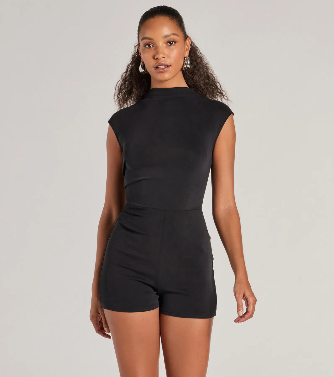 Cool Girl Style Mock Neck Knit Romper | Windsor Cool Girl Style Mock Neck Knit Romper | Windsor