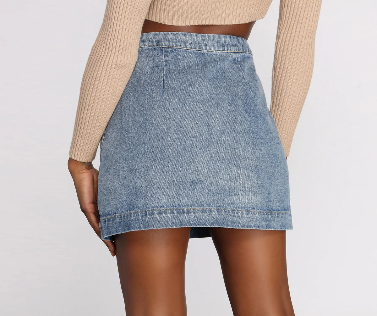Button Front Jean Mini Skirt | Windsor