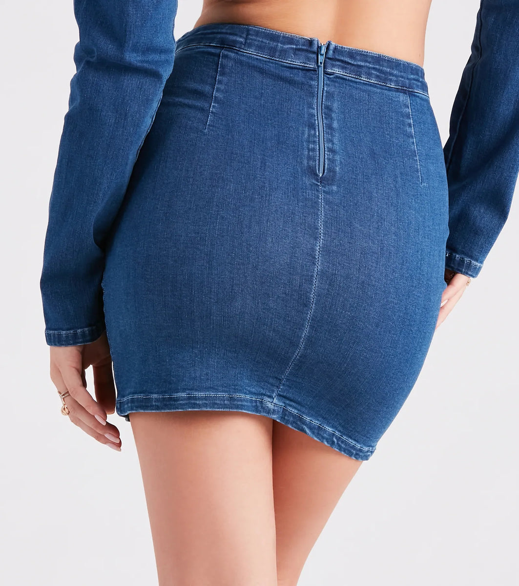 【U LAN】Lilo V-cut denim mini skirt Lilo V-cut denim mini skirt - ULAN | 60% - Asian Fashion