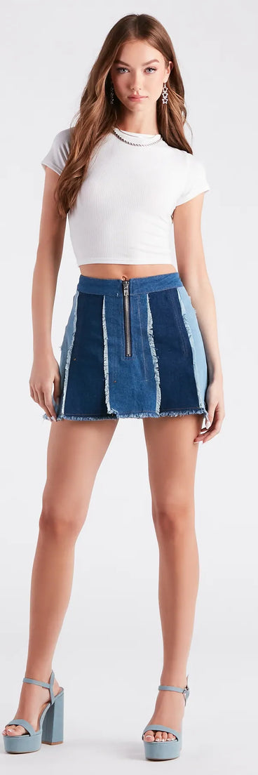 Cute Trendsetter Patchwork Denim Mini Skirt