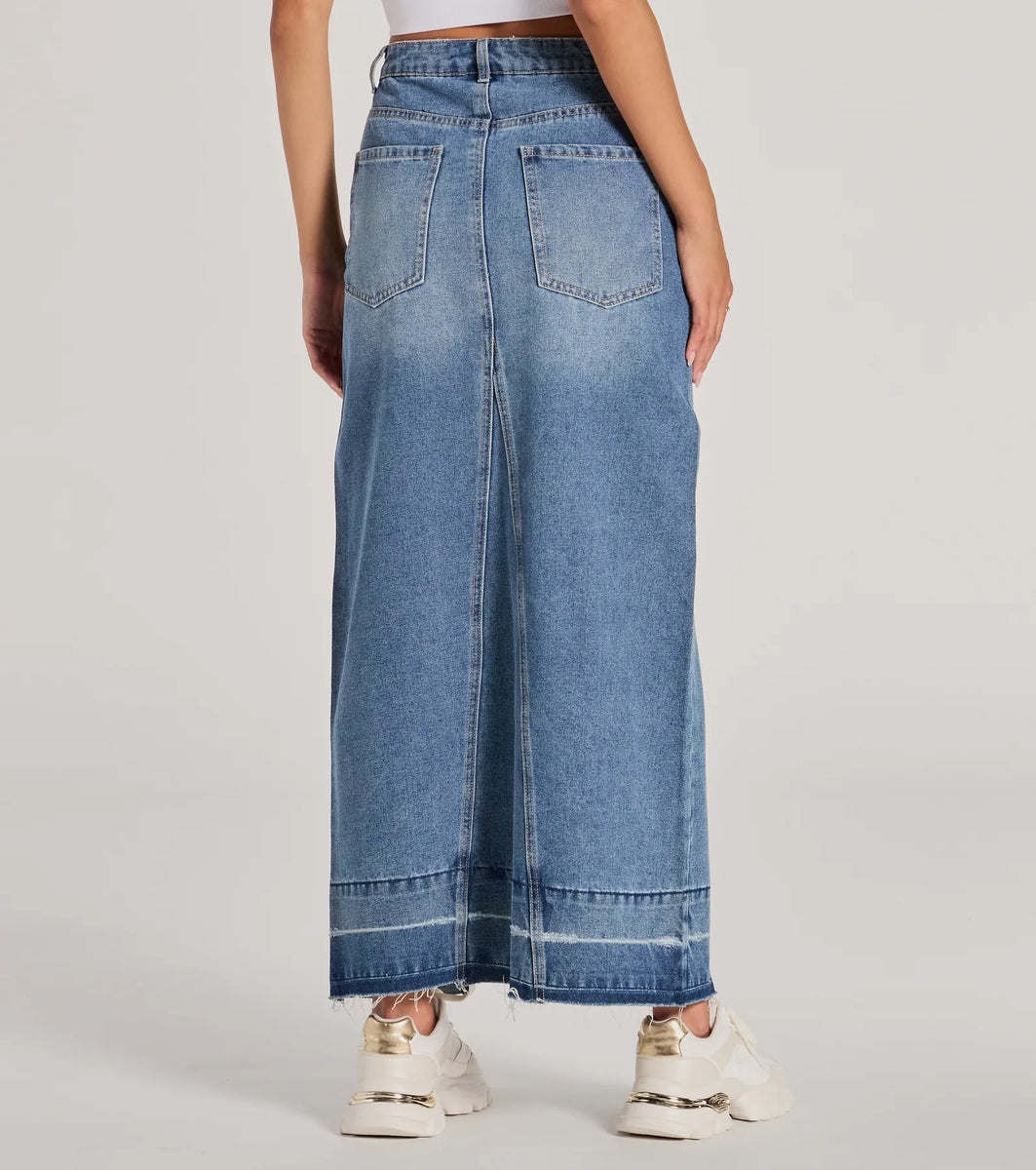 Coolest Vibe High Slit Denim Maxi Skirt | Windsor Coolest Vibe High Slit Denim Maxi Skirt | Windsor