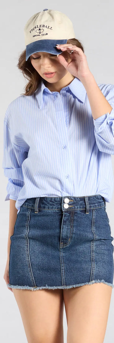 Create bold, fashion-forward looks for any event or for your page with the Cute Expectation Mid-Rise Denim Mini Skirt in dark denim wash, a must-have piece from Windsor’s collection of stylish bottoms for women.