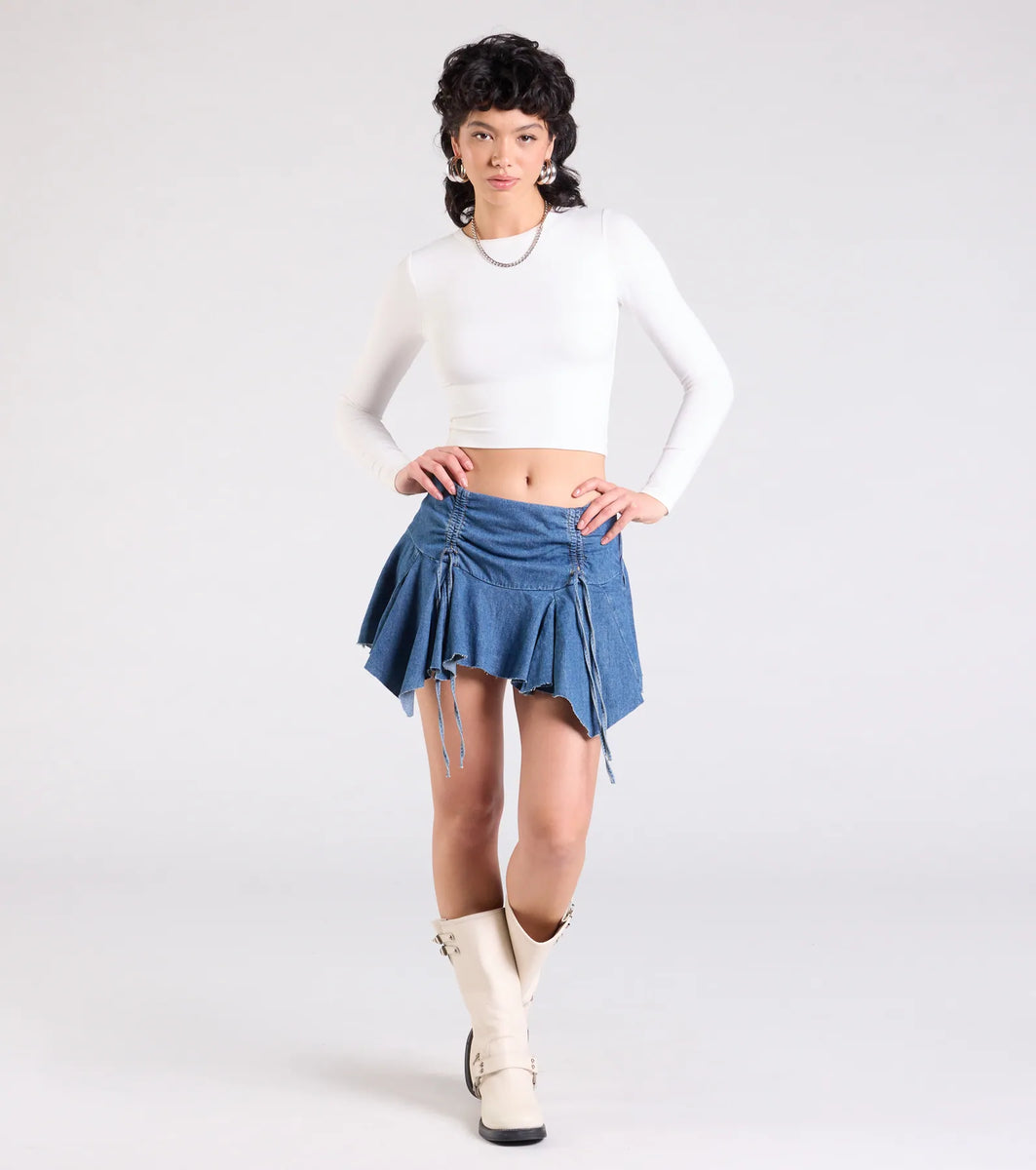 【PORTERNA】Schnia Skirt Flare Jeans Sunny Outing High-Rise Flare Denim Mini Skirt | Windsor