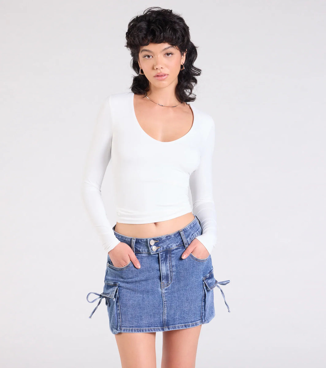 A Vibe Mid-Rise Cargo Denim Mini Skirt | Windsor