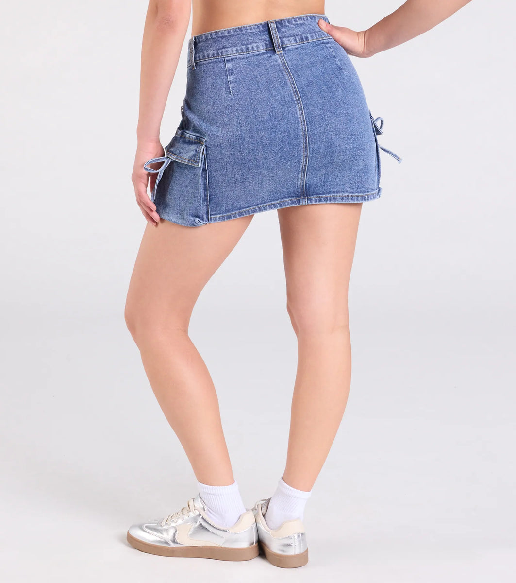 A Vibe Mid-Rise Cargo Denim Mini Skirt | Windsor A Vibe Mid-Rise Cargo Denim Mini Skirt | Windsor