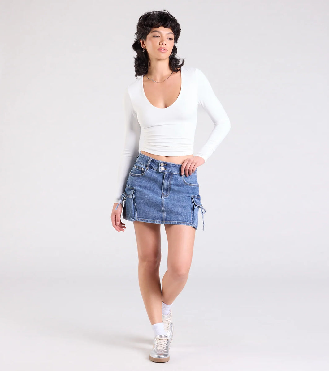 A Vibe Mid-Rise Cargo Denim Mini Skirt | Windsor A Vibe Mid-Rise Cargo Denim Mini Skirt | Windsor