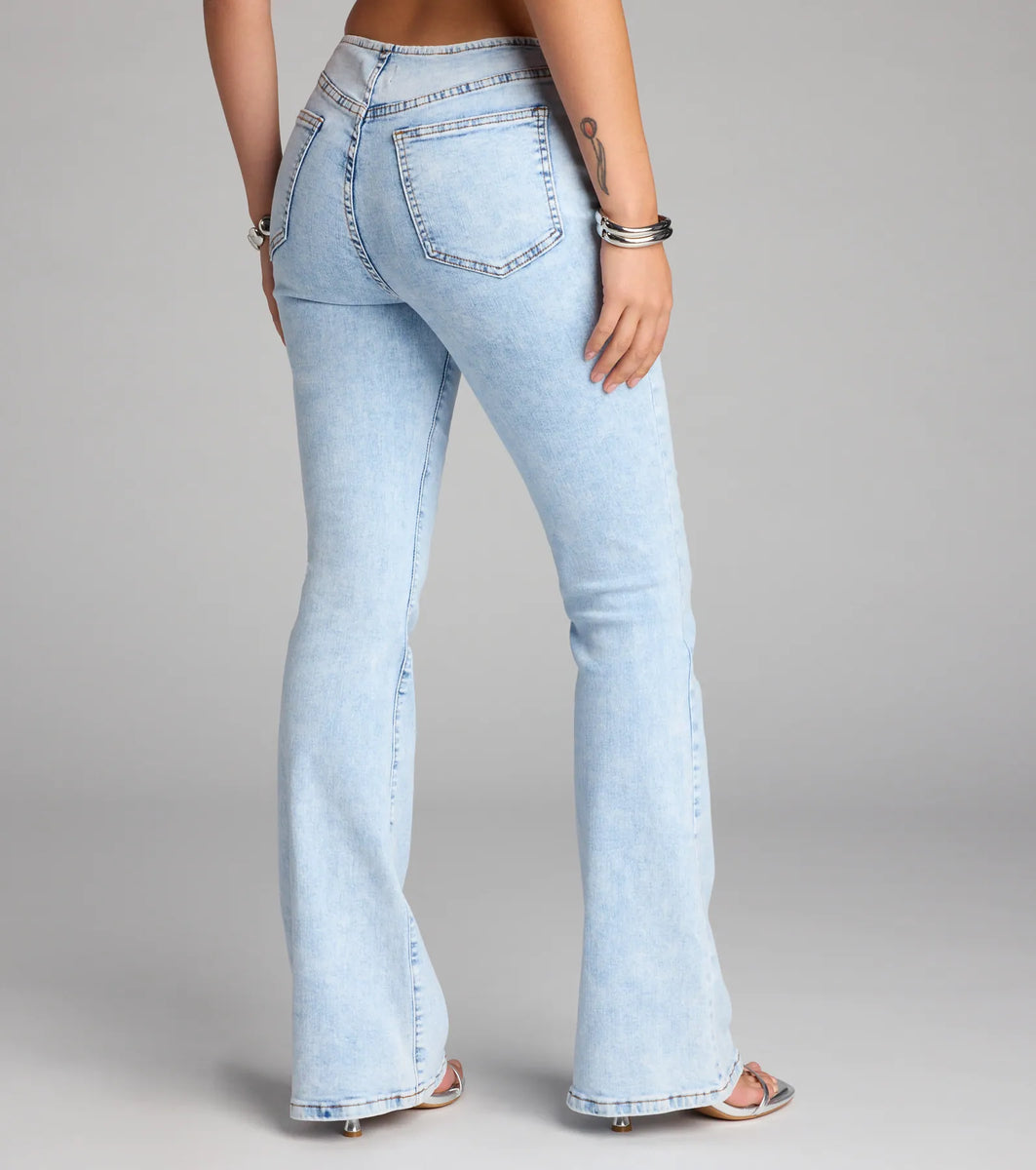 Retro Vibes Only Mid Rise Flare Denim Jeans | Windsor
