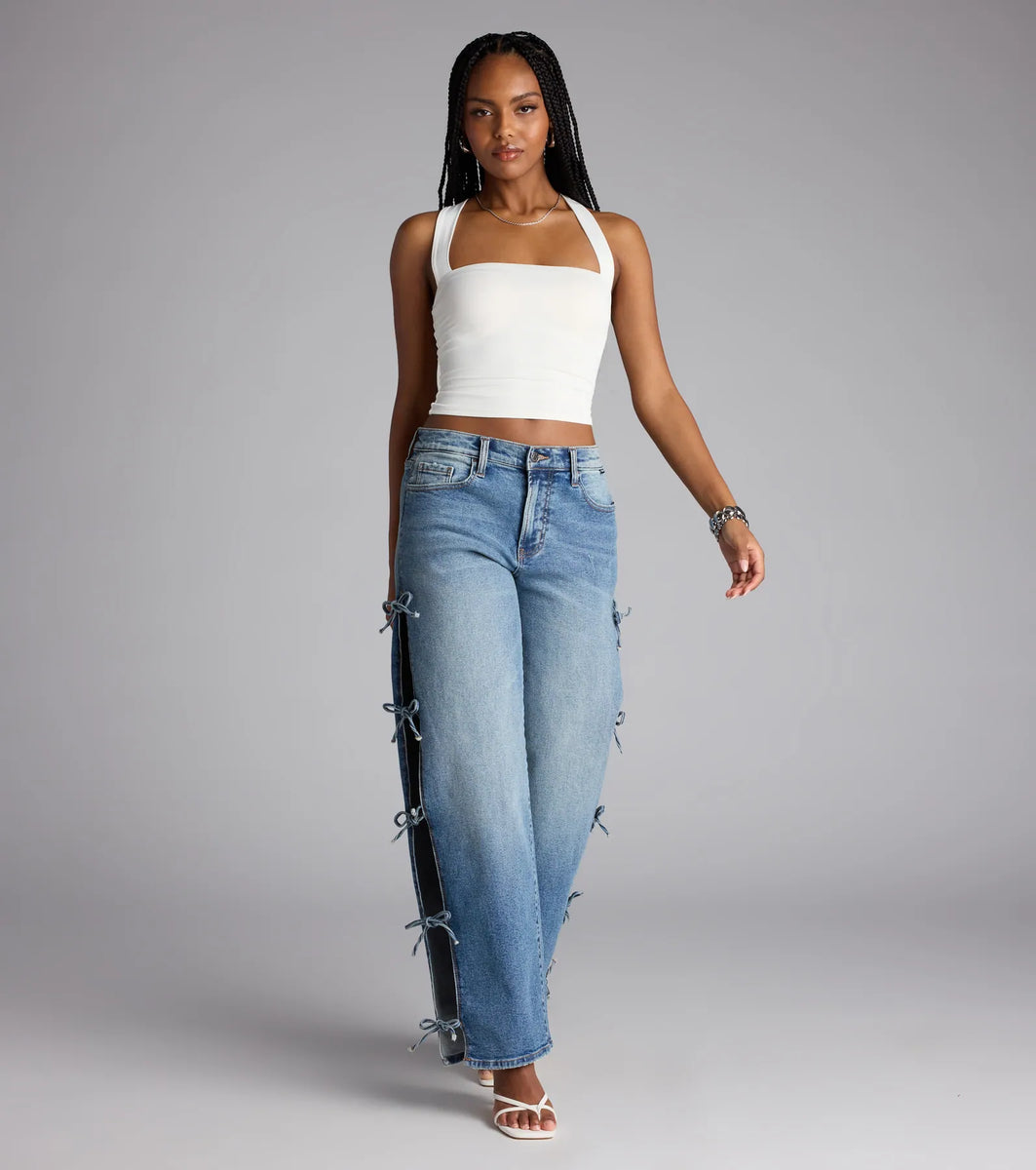Tied Up in Denim Bow Mid-Rise Denim Jeans | Windsor