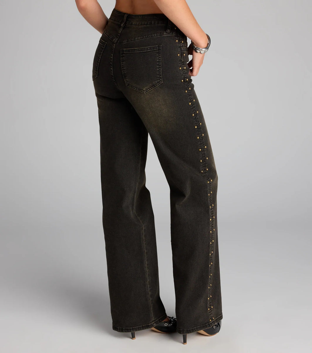 Studded and Snatched Straight Leg Denim Jeans | Windsor