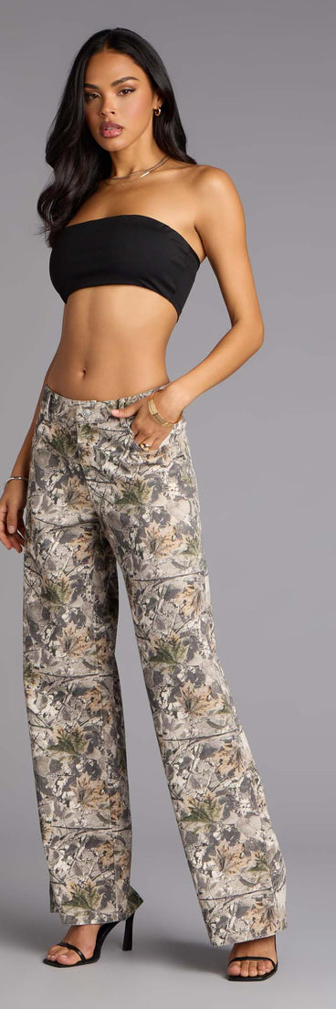 Make a fall statement in ca08aa59-5316-426c-8e77 tones that highlight the Off Duty Mid-Rise Camouflage Denim Jeans as a must-have among fall bottoms for women.