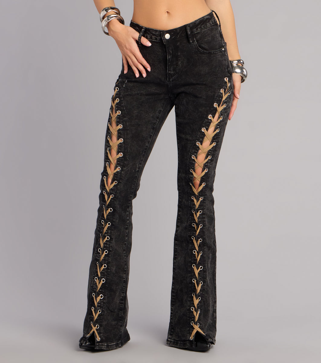 Desert Nights Lace-Up Flare Denim Pants | Windsor