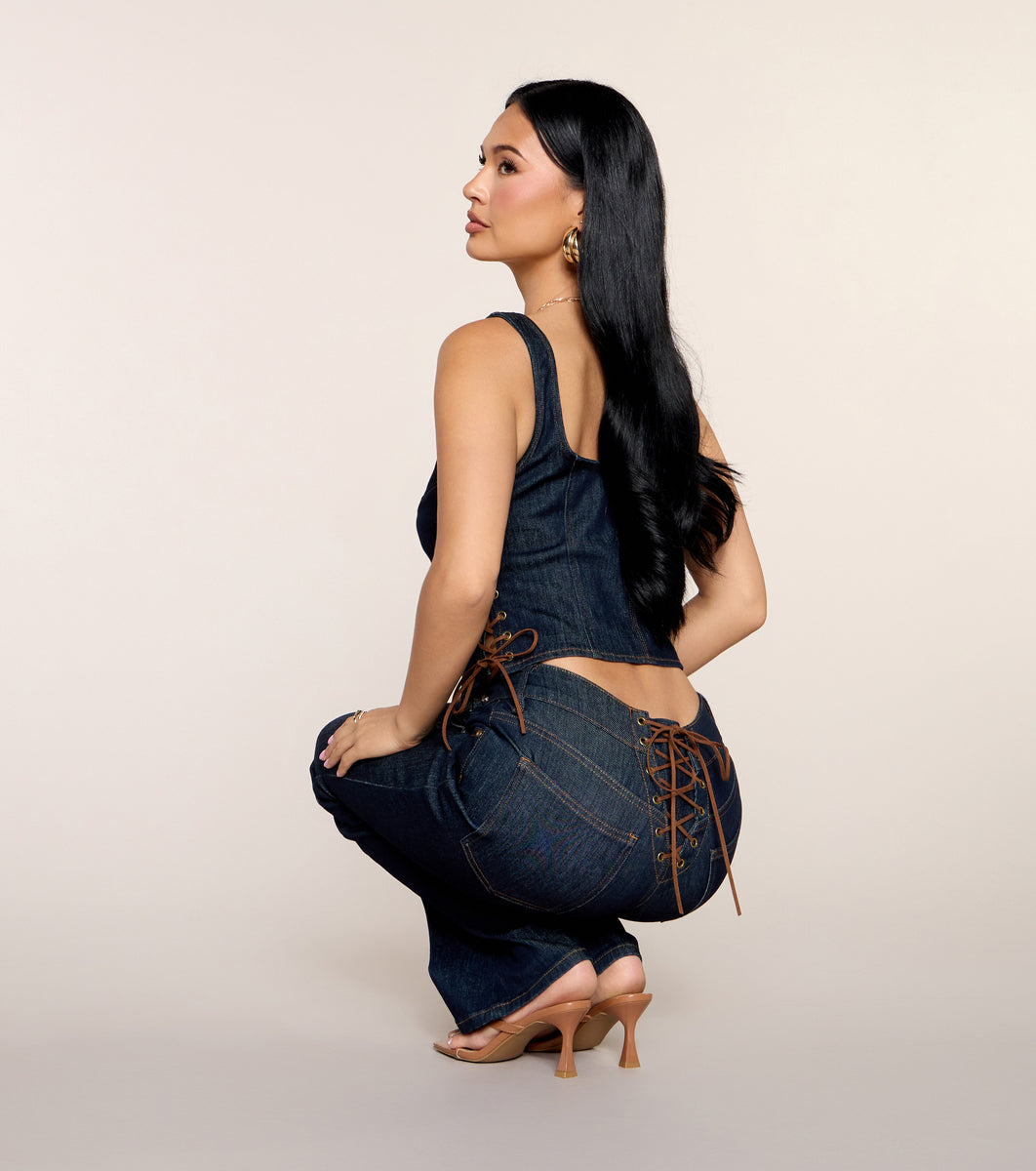 Zip Code Lace-Up Flare Jeans | Windsor
