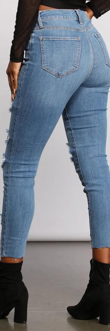 High Rise Edgy Distressed Skinny Jeans