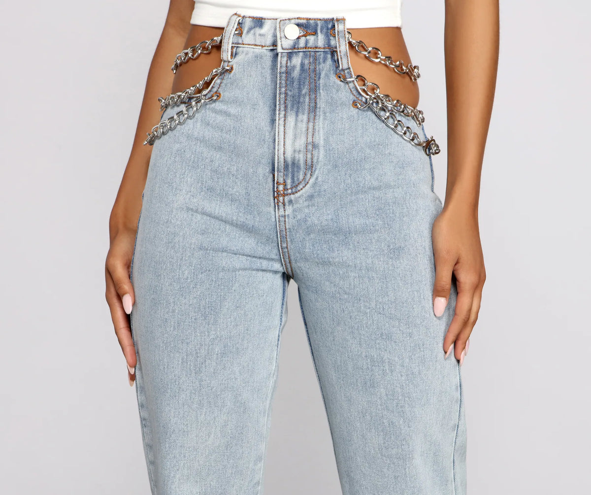 デニム・ジーパン Low Rise Lace Chains Biker Jeans 06602-