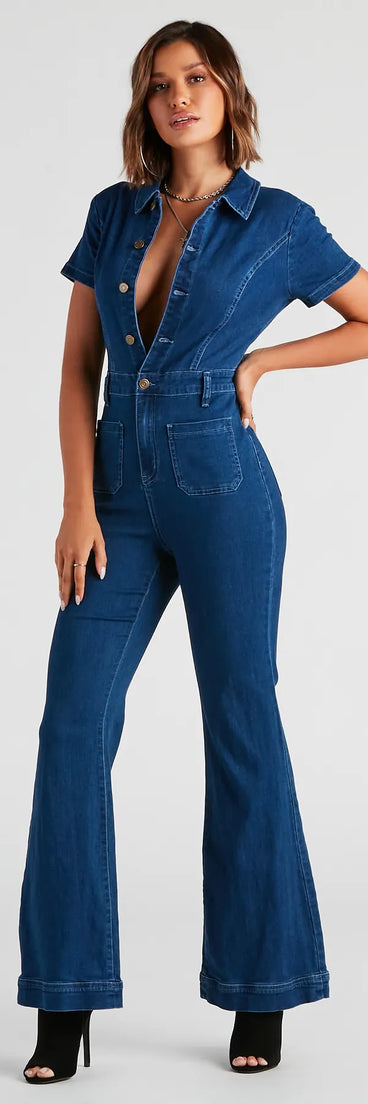 Gimme The Flare Denim Jumpsuit