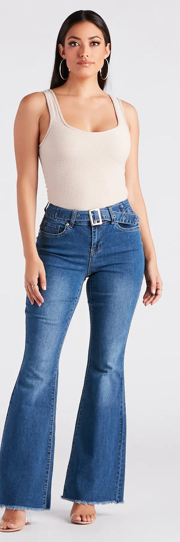 Bri Mid Rise Belted Flare Jeans By Windsor Denim
