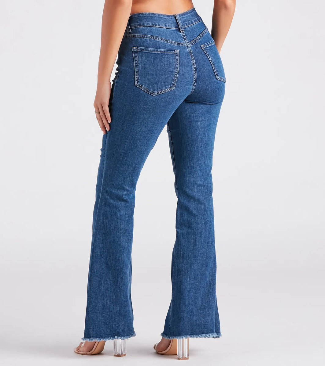 Bri Mid Rise Belted Flare Jeans By Windsor Denim Bri Mid Rise Belted Flare Jeans By Windsor Denim