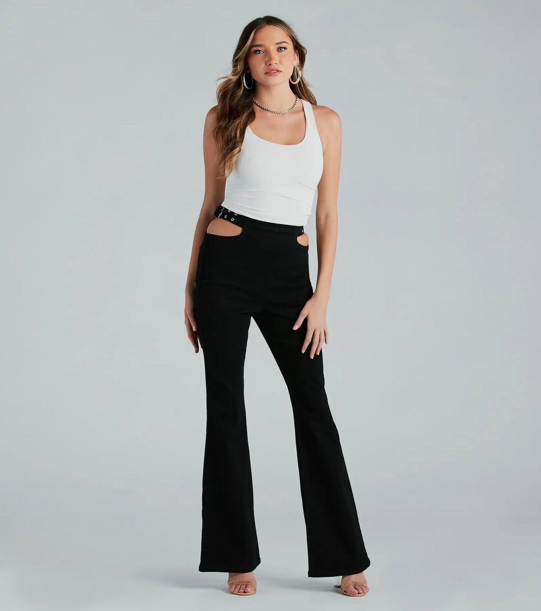 High Rise Cut-Off Hem Denim