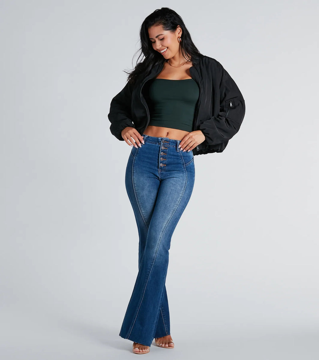 All Buttoned Up High-Rise Flare Denim Jeans | Windsor