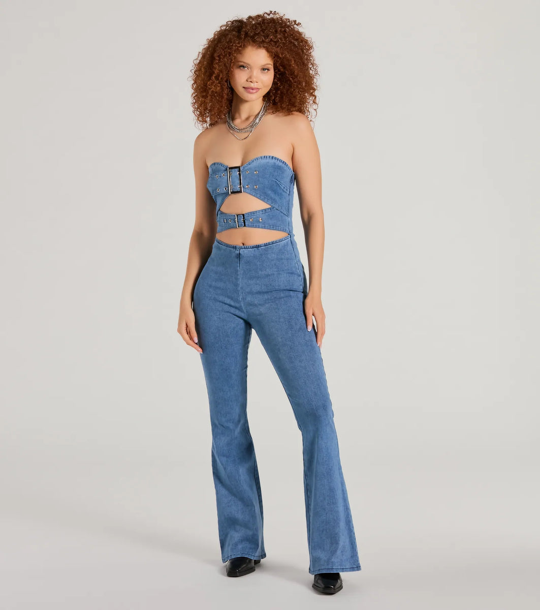 Flared Jumpsuit New Look Jeans Jumpsuit Double The Style Buckle