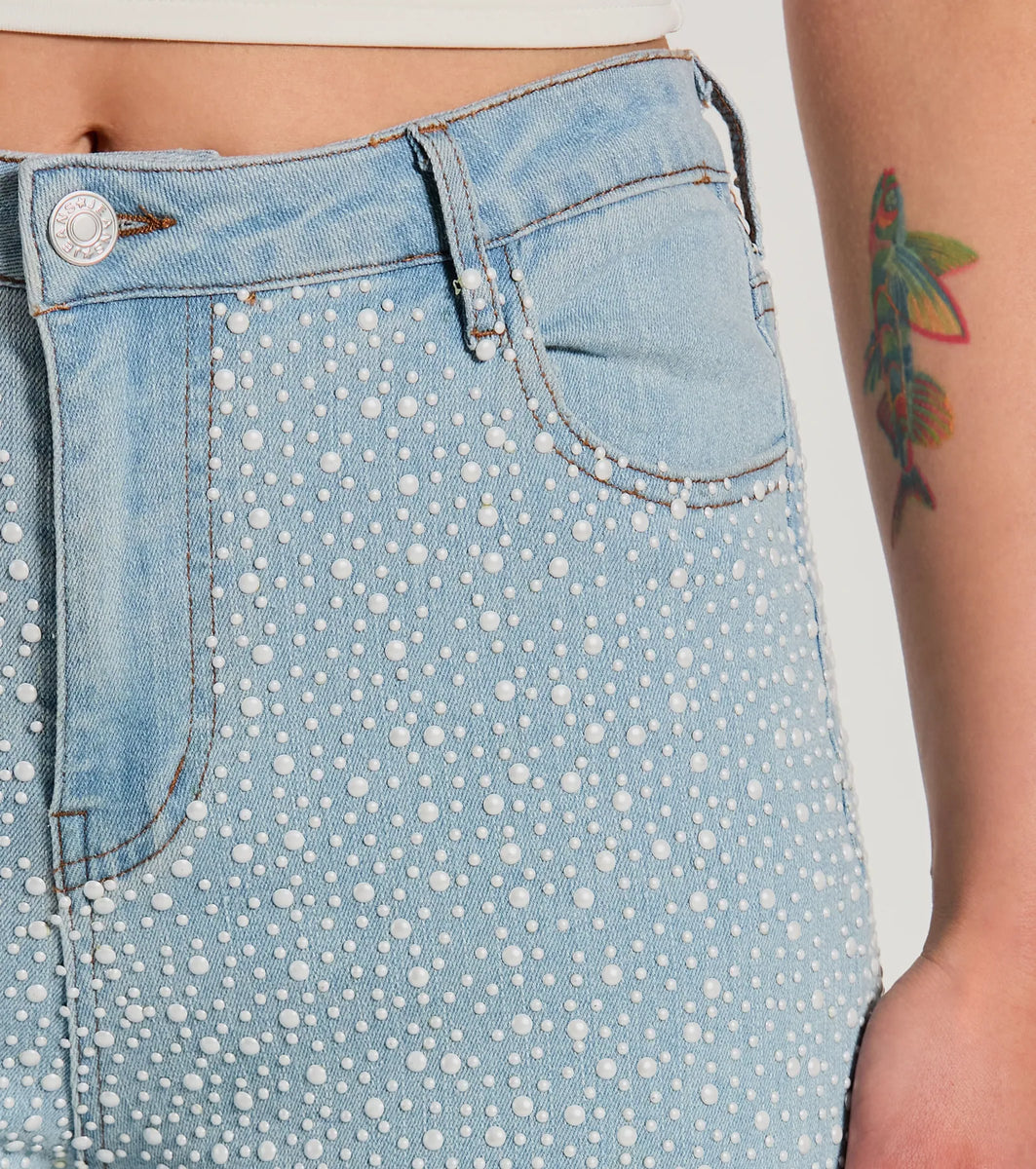 Vintage Cutout High Waist Pearl Denim Jeans- PS main image 1