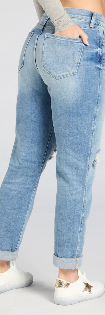 Elevate everyday looks with the Prepare To Love High RIse Boyfriend Denim Jeans, a sleek pair of denim blue jeans designed for comfort, shape, and style.