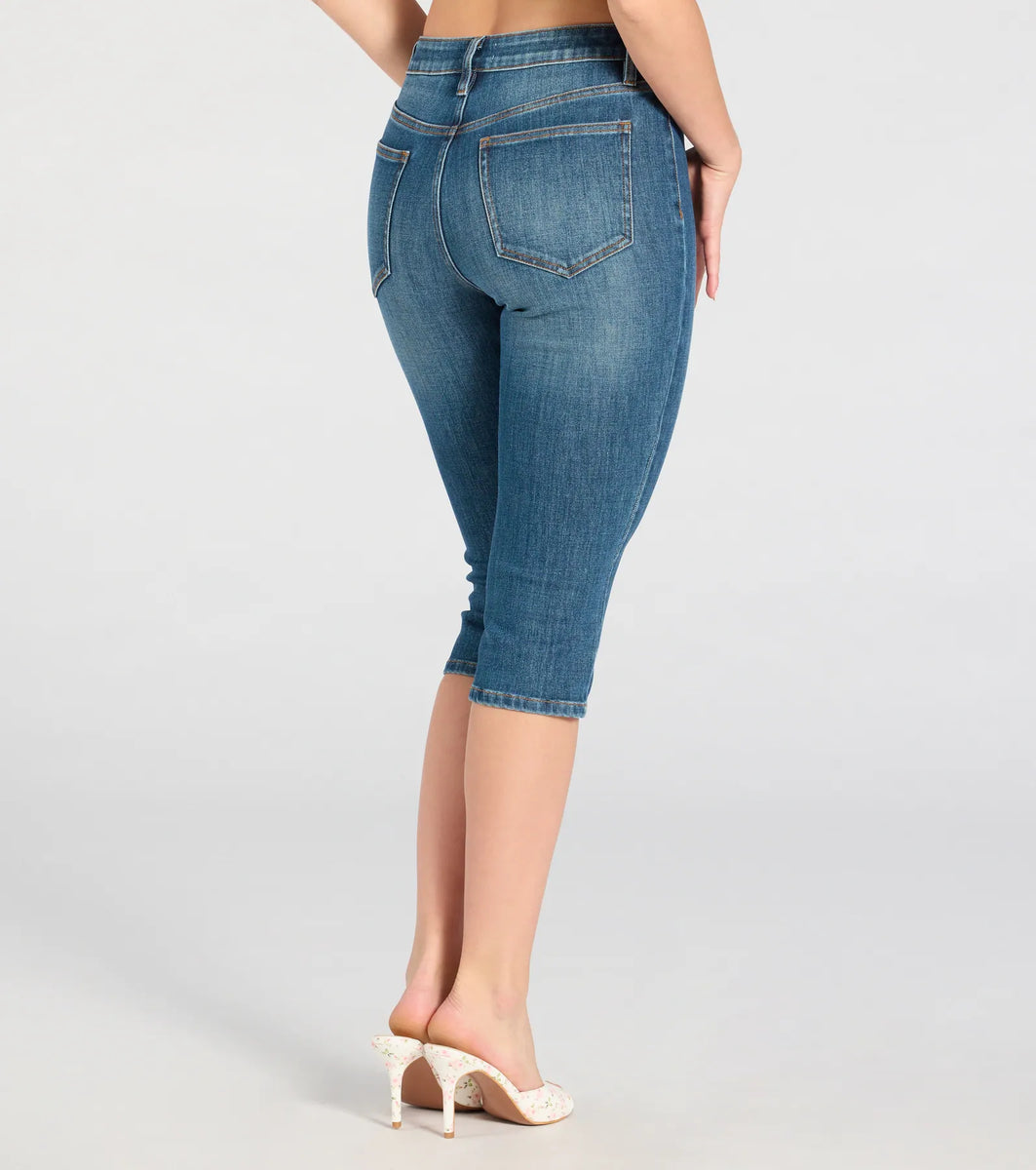 【Raucohouse】Bray capri denim pants Women's Soft Denim Pull On Fringe Capri | Ruby Rd.