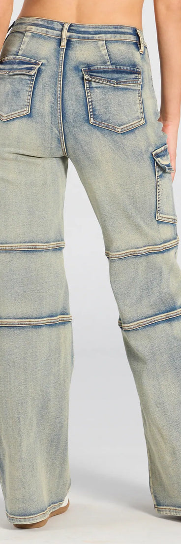 Elevate everyday looks with the Cutie In Cargo High-Rise Denim Jeans, a sleek pair of denim blue jeans designed for comfort, shape, and style.