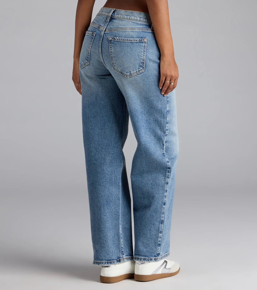TURNTIDE*日本未入荷 リキッドウォッシュ Wide Leg Denim/Jeans It's Giving Trends Mid-Rise Straight Leg Denim Jeans | Windsor