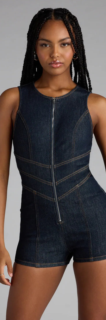 Make getting ready easy with the Steal Your Heart Denim Romper in dark denim wash, a playful one-piece perfect for brunch dates, weekend plans, or vacation vibes.