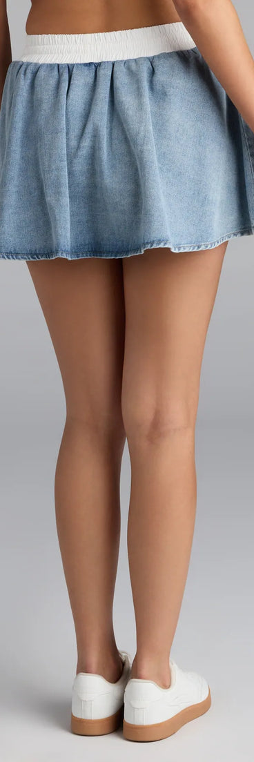 Stay flirty and fuss-free in the Down For It Mid-Rise Cutoff Denim Shorts, a medium denim wash denim skort that’s all about movement and edge.