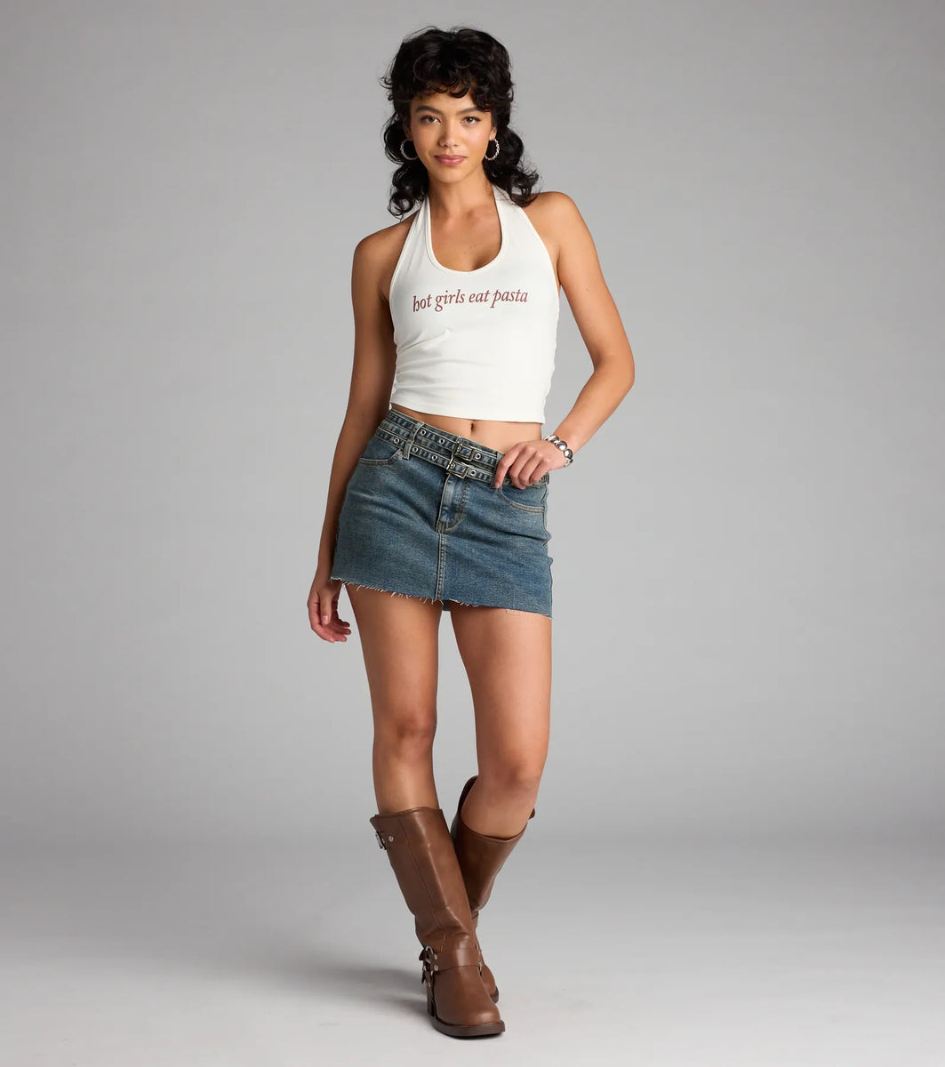 Buckle Up Bestie Belted Denim Mini Skirt | Windsor