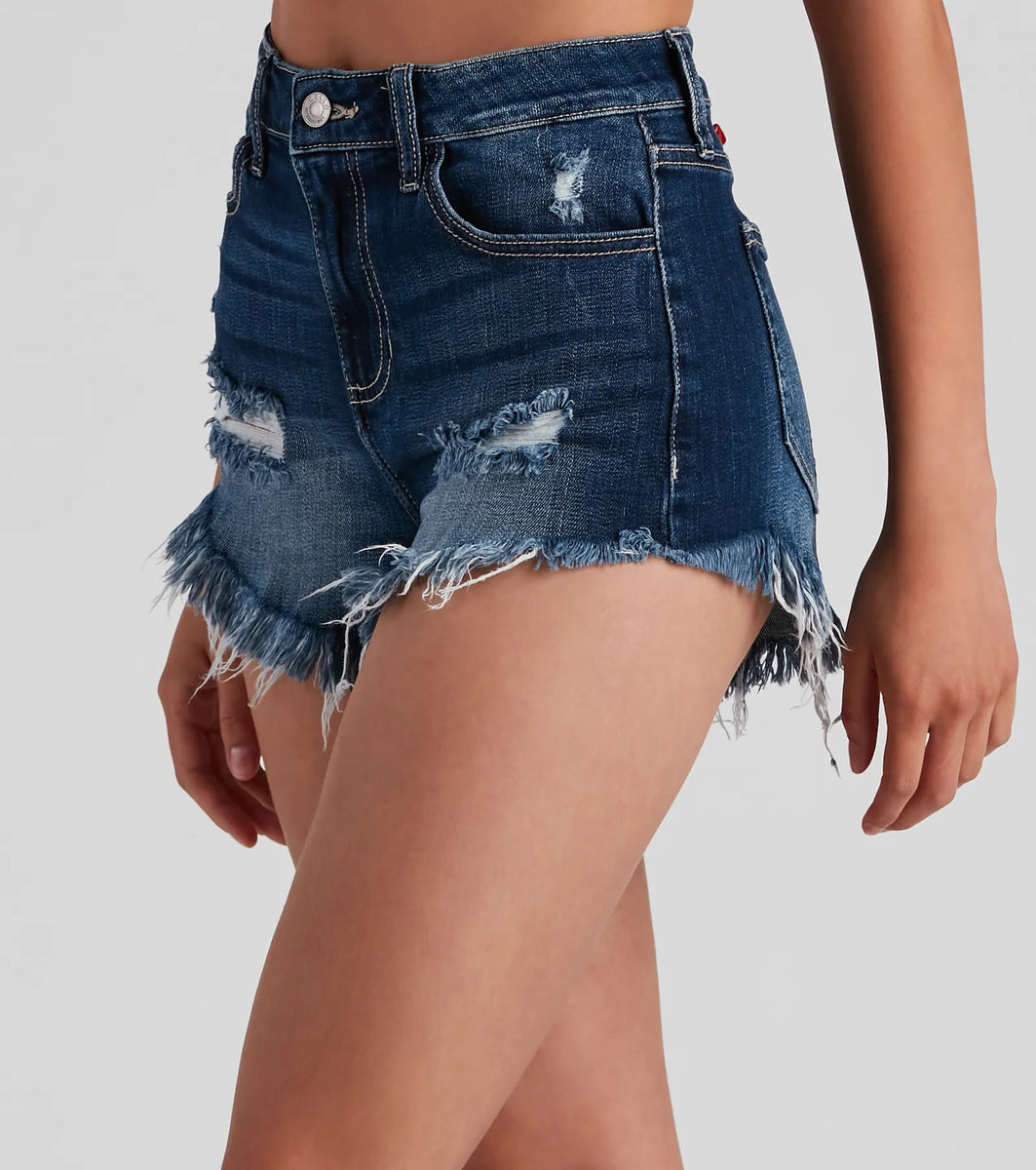 On Edge High Rise Fray Denim Shorts | Windsor On Edge High Rise Fray Denim Shorts | Windsor