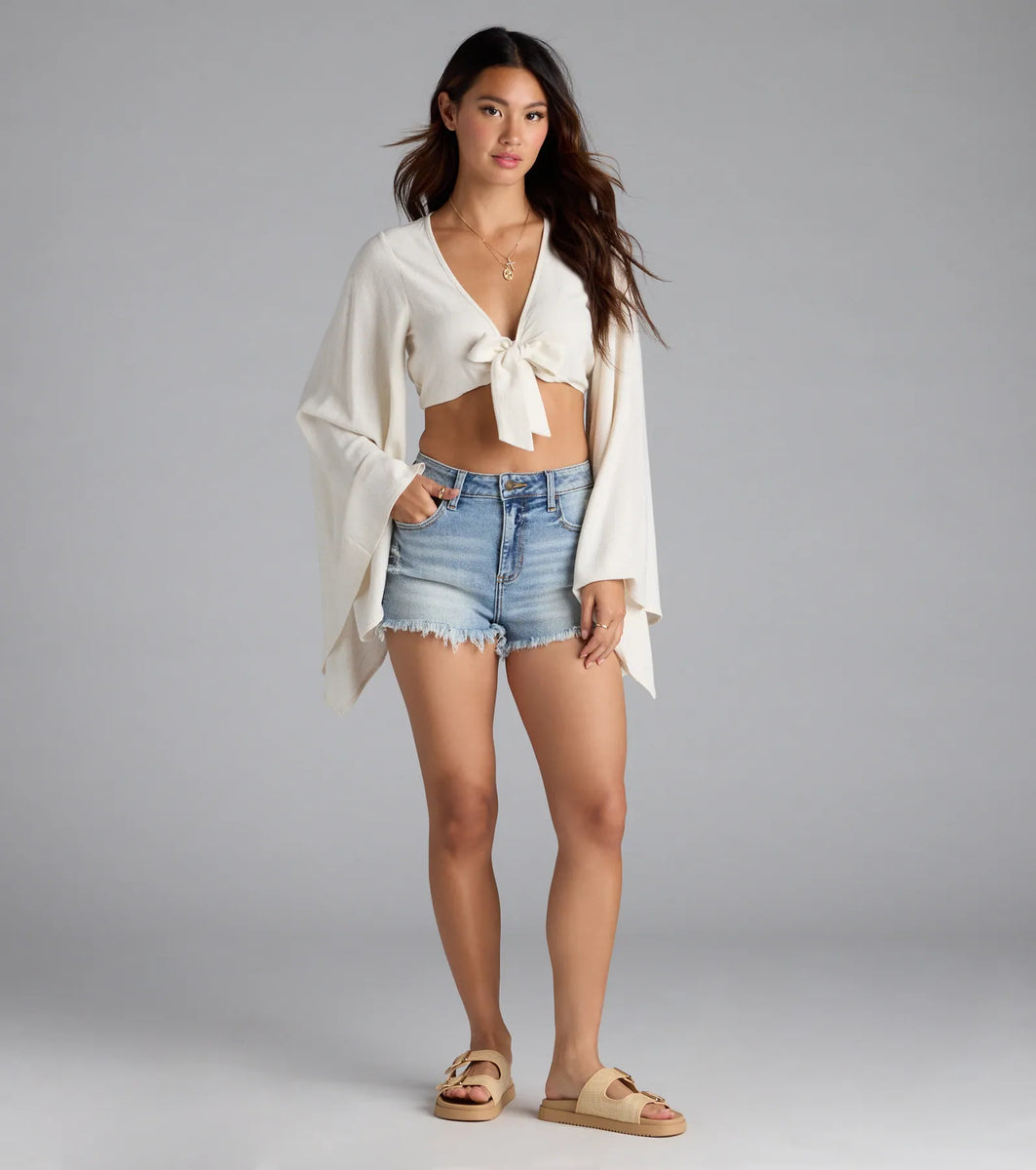 【MAISON MINED】22SS★ BERMUDA BELTED HALF DENIM New Addiction Mid-Rise Fray Denim Shorts | Windsor