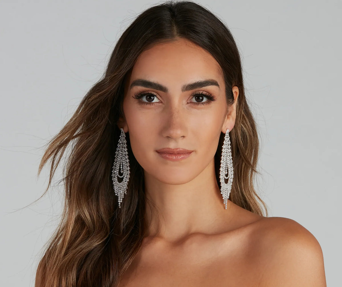 Captivate Them Rhinestone Teardrop Duster Earrings | Windsor