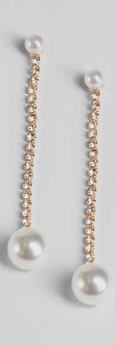 Simply Elegant Pearl And Rhinestone Drop Earrings