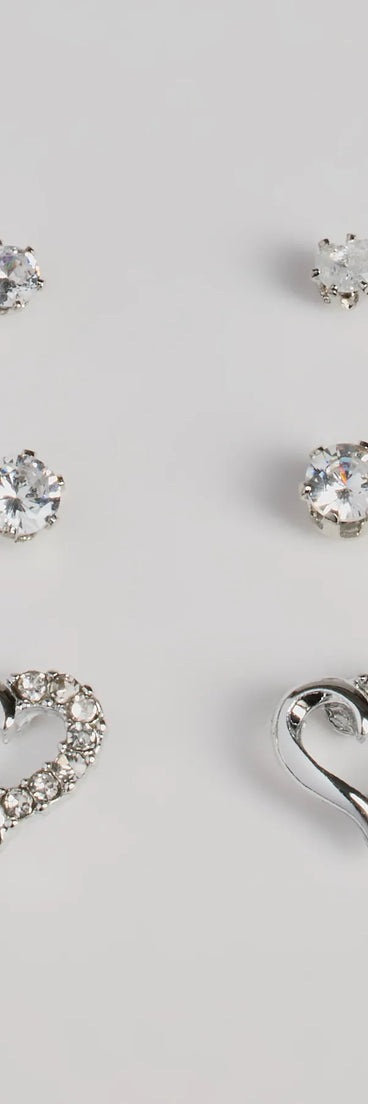Glam Love Cubic Zirconia Heart Stud Earring Set