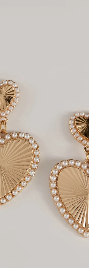 Sweet Vibe Pearl Trim Heart Drop Earrings