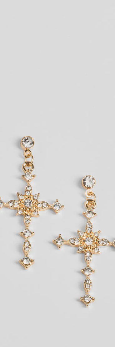 Graceful Charm Cross Rhinestone Earrings