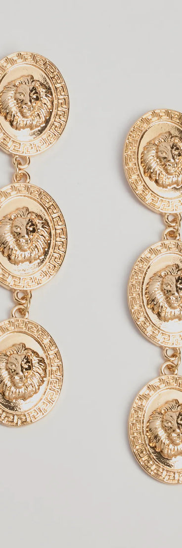 Roaring Glam Textured Lion Charm Earrings, a trendy gold addition to women's going-out outfits, is ideal for Christmas party outfits, chic NYE attire, or winter night-out looks that keep you on-trend!