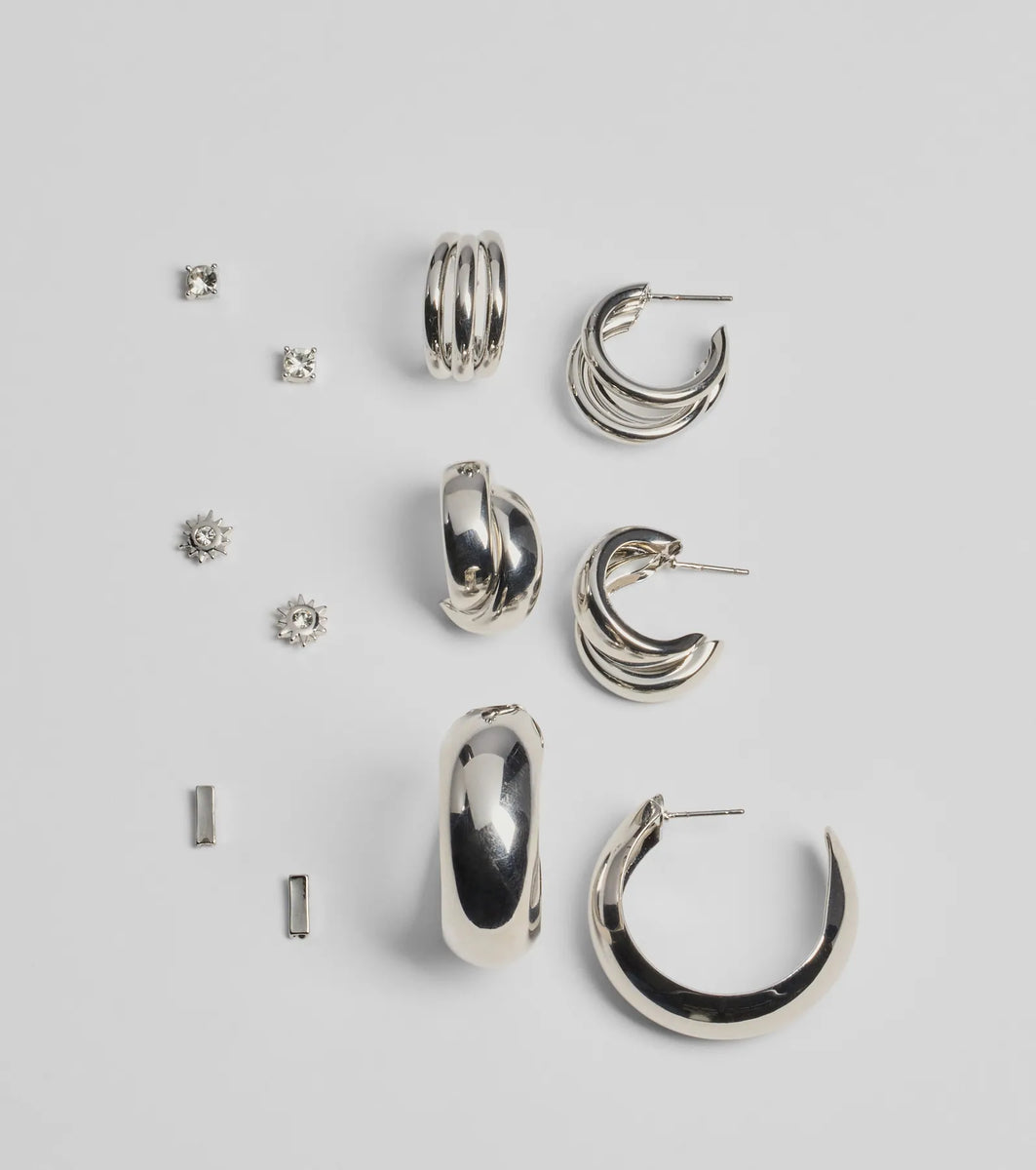 Six-Pack Rhinestone Studs And Hoop Earrings Set | Windsor Six-Pack Rhinestone Studs And Hoop Earrings Set | Windsor